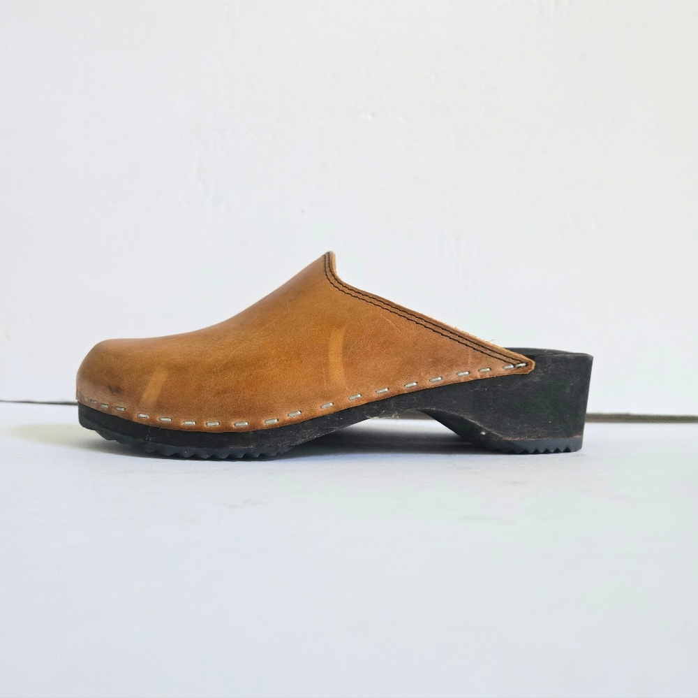 Camel Tan Leather Swedish Clogs Size 36 - Picture 3 of 12